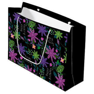 Whimsical Colourful Floral Happy Birthday  Large Gift Bag