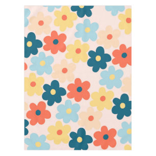 Whimsical Colourful Floral Retro, Cheerful, Preppy Tablecloth
