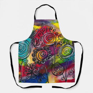 Whimsical Colourful Flower Garden Original Artwork Apron