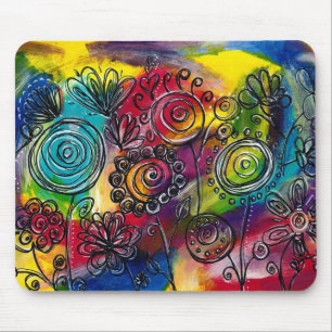 Whimsical Colourful Flower Garden Original Artwork Mouse Pad