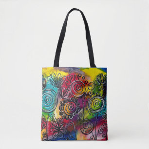 Whimsical Colourful Flower Garden Original Artwork Tote Bag