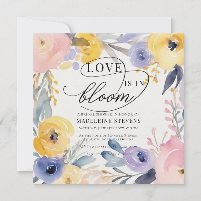 Whimsical Colourful Flower Love Bloom Bridal Showe Invitation (Front)