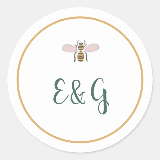 Whimsical Colourful Flowers Bee Wedding Classic Round Sticker (Front)