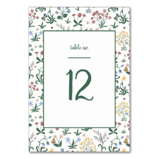 Whimsical Colourful Flowers Wedding Table Number