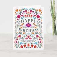 Whimsical Colourful Folk Flowers Business Birthday