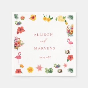 Whimsical Colourful Fun Tropical Flamingle Wedding Napkin