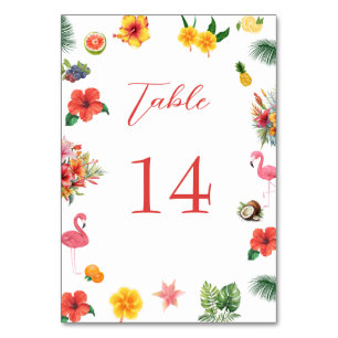 Whimsical Colourful Fun Tropical Flamingle Wedding Table Number