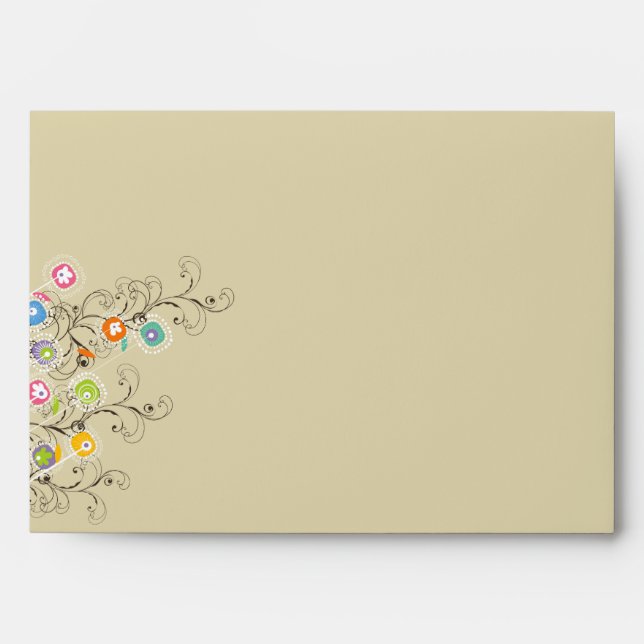 Whimsical Colourful Groovy Flowers Garden Wedding Envelope (Front)