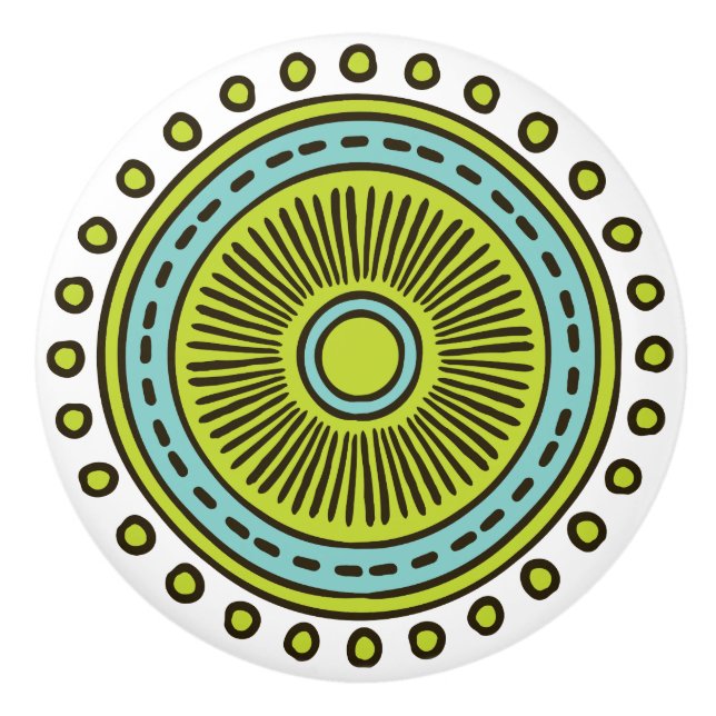 Whimsical Colourful Hand Drawn Design Ceramic Pull (Front)