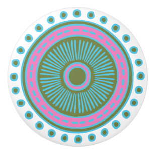 Whimsical Colourful Hand Drawn Design Ceramic Pull