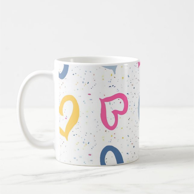 Whimsical Colourful Hearts & Speckled Coffee Mug (Left)