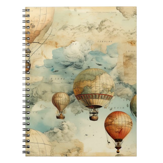 Whimsical Colourful Hot Air Balloon Map Notebook (Front)