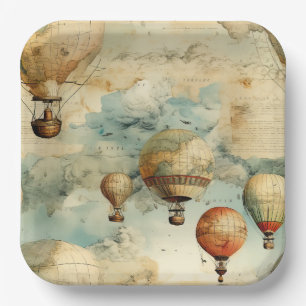 Whimsical Colourful Hot Air Balloon Map Paper Plate