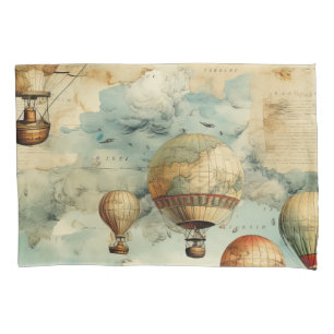 Whimsical Colourful Hot Air Balloon Map Pillowcase