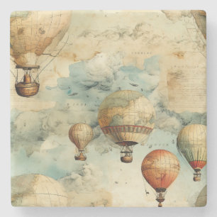 Whimsical Colourful Hot Air Balloon Map Stone Coaster
