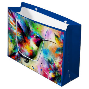 Whimsical Colourful Hummingbird Bird Blue Green Large Gift Bag
