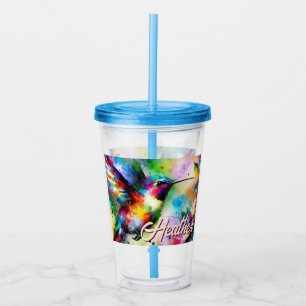 Whimsical Colourful Hummingbird Bird Personalised Acrylic Tumbler