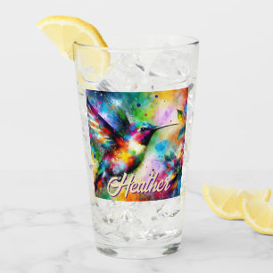 Whimsical Colourful Hummingbird Bird Personalised Glass