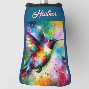 Whimsical Colourful Hummingbird Bird Personalised Golf Head Cover