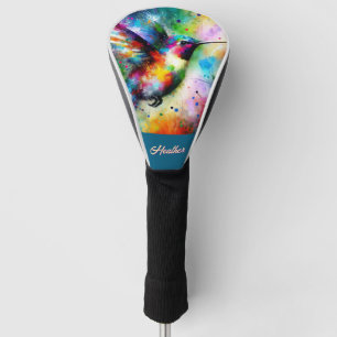 Whimsical Colourful Hummingbird Bird Personalised Golf Head Cover