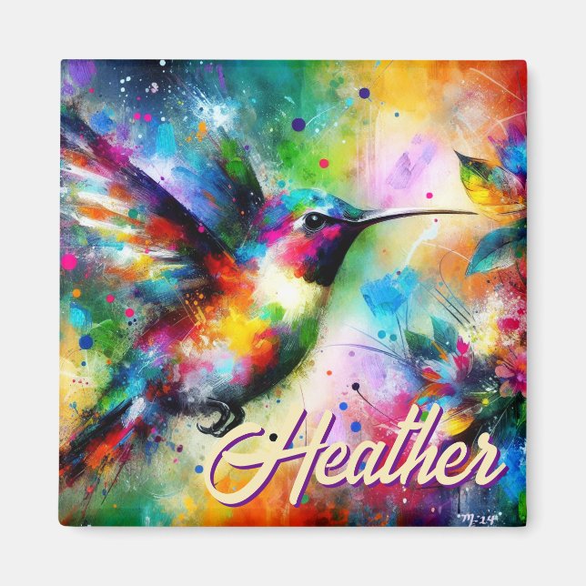 Whimsical Colourful Hummingbird Bird Personalised Magnet (Front)