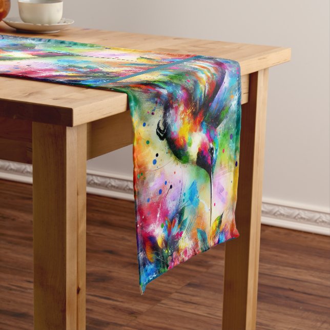 Whimsical Colourful Hummingbird Bird Personalised Short Table Runner (In Situ)
