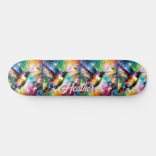 Whimsical Colourful Hummingbird Bird Personalised Skateboard