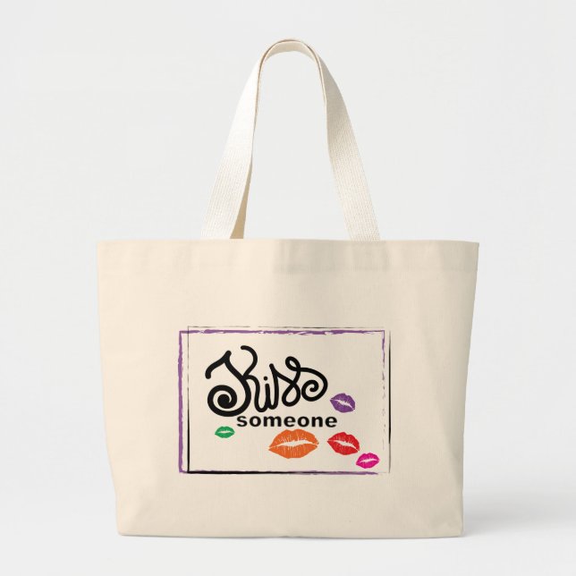 Whimsical Colourful KISSES illustration Large Tote Bag (Front)