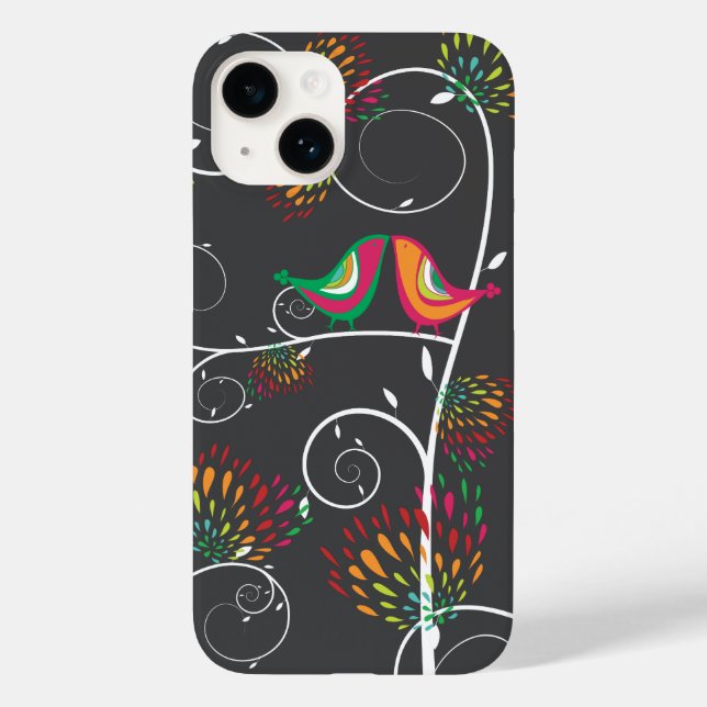 Whimsical Colourful Kissing Summer Birds & Flowers Case-Mate iPhone Case (Back)