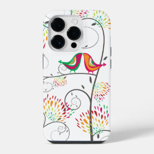 Whimsical Colourful Kissing Summer Birds & Flowers iPhone 14 Pro Case