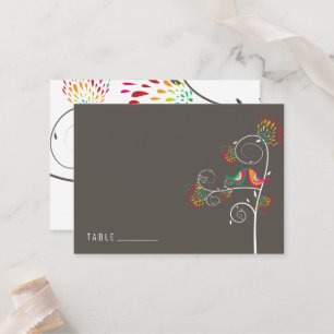 Whimsical Colourful Kissing Summer Birds Wedding Place Card
