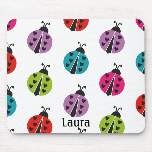 Whimsical Colourful Ladybug Personalised Mouse Pad (Front)