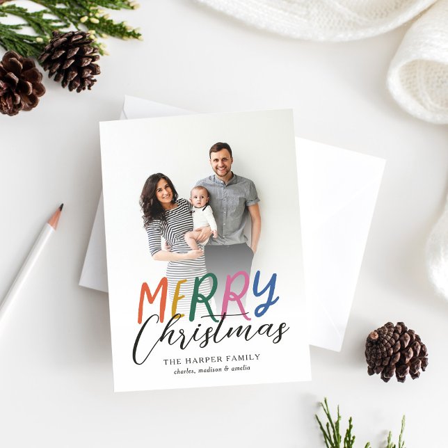 Whimsical Colourful Merry Christmas Full Photo Holiday Card (Creator Uploaded)