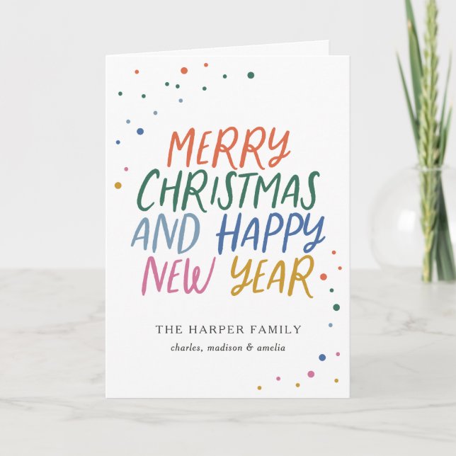 Whimsical Colourful Merry Christmas New Year Dots Holiday Card (Front)