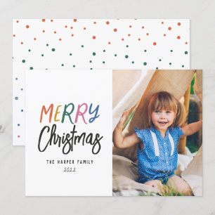 Whimsical Colourful Merry Christmas Photo Holiday  Card