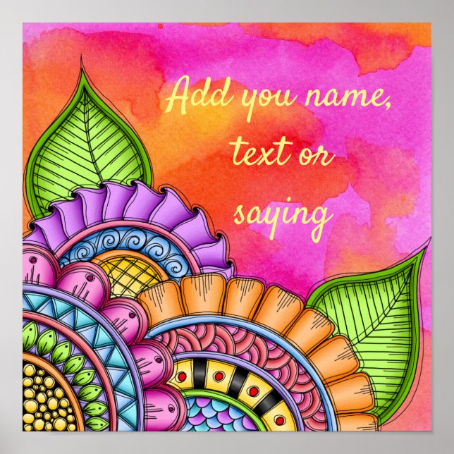 Whimsical Colourful Modern Floral Watercolor  Poster (Front)