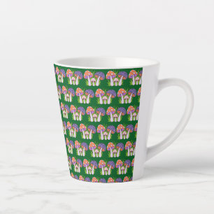 Whimsical Colourful Mushrooms Purple Green Latte Mug