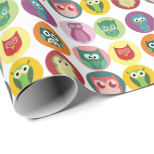 Whimsical Colourful Owls Pattern Wrapping Paper