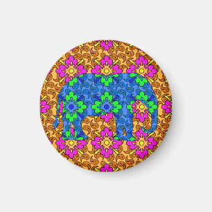 Whimsical Colourful Paisley Print Circus Elephant Magnet
