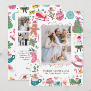 Whimsical Colourful Photo Christmas Holiday Card