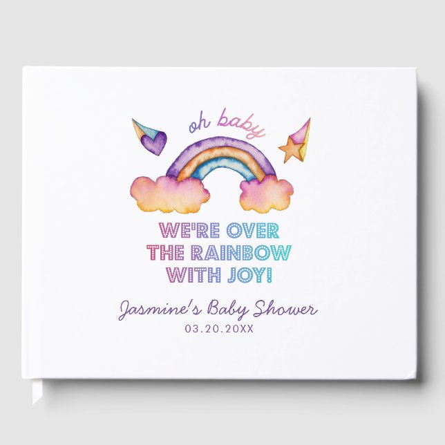 Whimsical Colourful Rainbow Baby Shower Guest Book (Front)