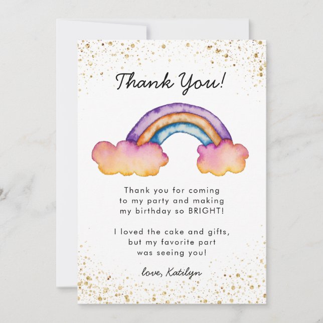 Whimsical Colourful Rainbow Birthday Thank You Card (Front)