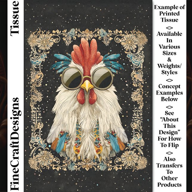 Whimsical Colourful Regal Rooster CK9 Decoupage Tissue Paper (Creator Uploaded)