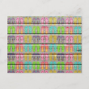 Whimsical Colourful Sandals Vintage Wood Texture Postcard