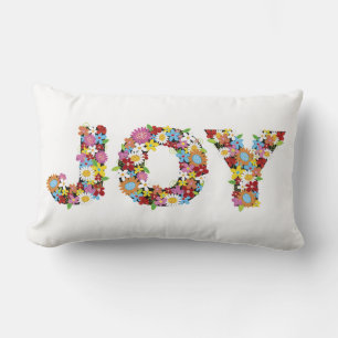 Whimsical Colourful Spring Flowers JOY Alphabets Lumbar Cushion