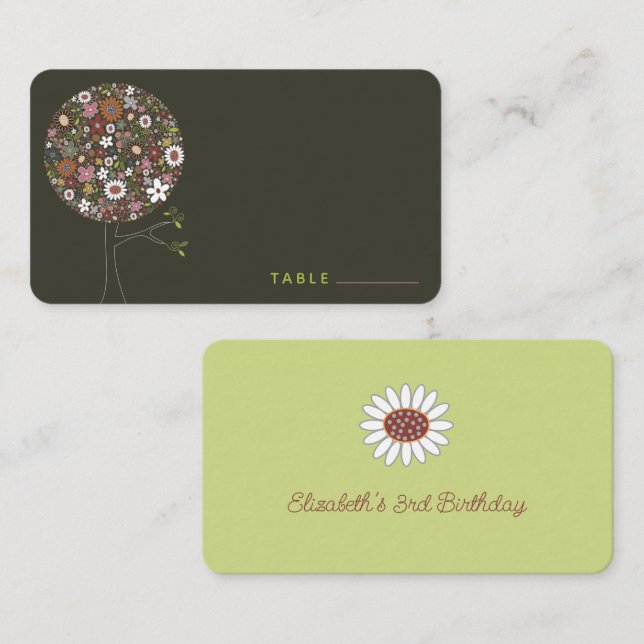 Whimsical Colourful Spring Flowers Pop Tree Blooms Place Card (Front/Back)