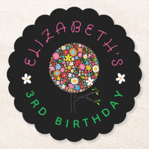 Whimsical Colourful Spring Flowers Pop Tree Party Paper Coaster