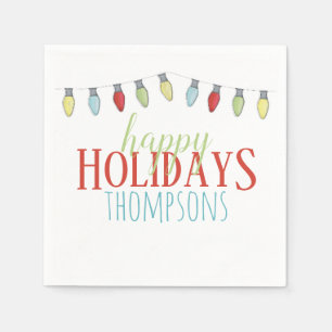 Whimsical Colourful String Lights Cute Christmas Napkin