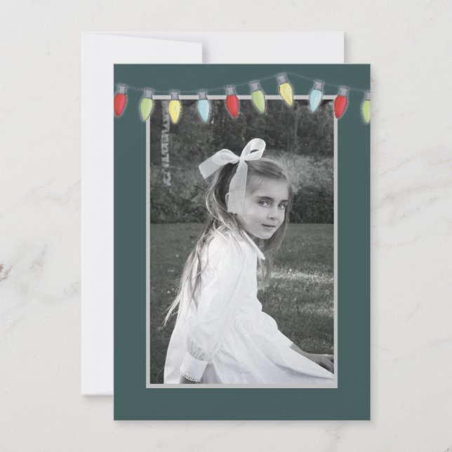 Whimsical Colourful String Lights Simple 1 Photo Holiday Card (Front)