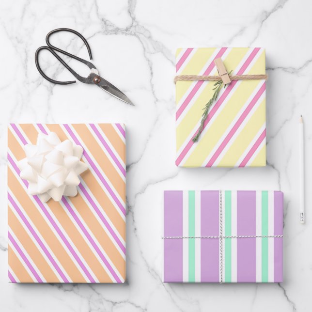 Whimsical Colourful Stripes - Candy Christmas Them Wrapping Paper Sheet (Front)